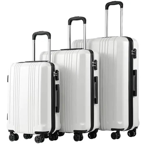 

Coolife Luggage 3 Piece Set PC+ABS Hardshell Suitcases with TSA Lock, Spinner Lightweight (white, 3 piece set)