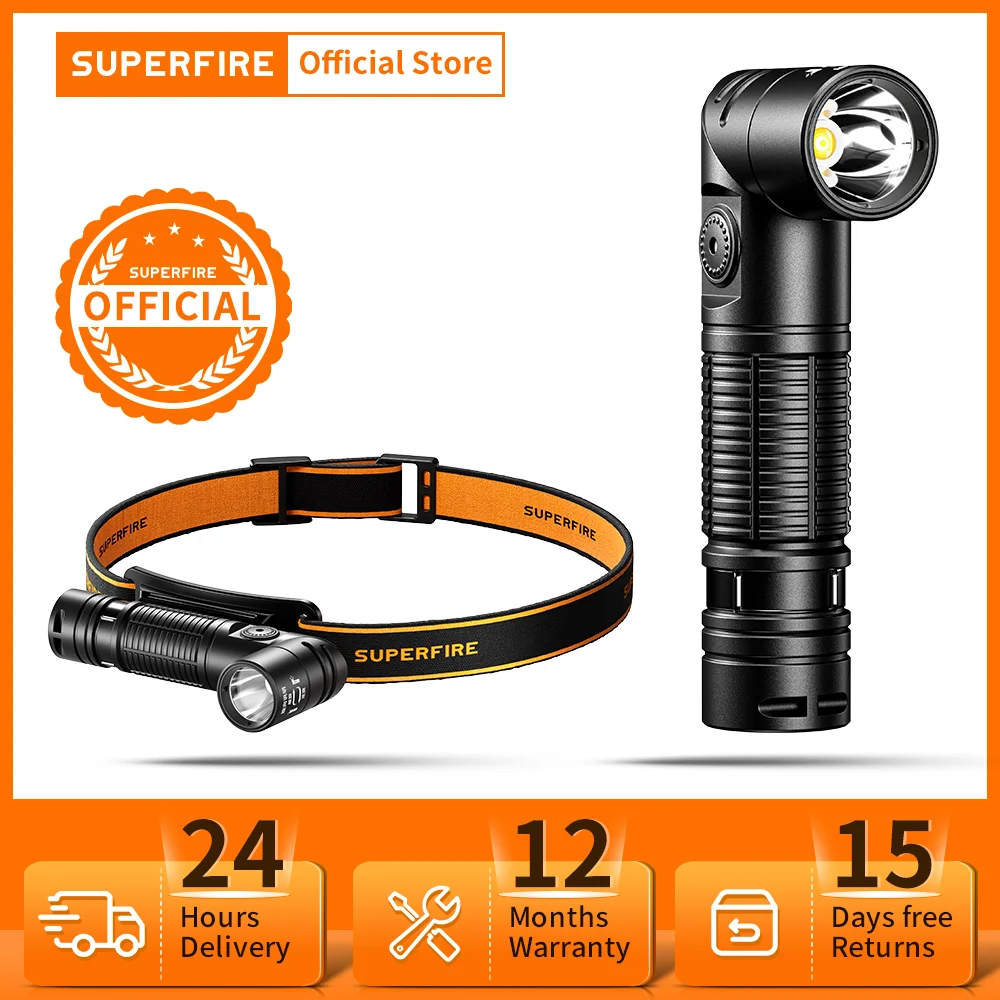 SUPERFIRE G19-S LED Head Flashlight Type-C Rechargeable 90° Adjustable Portable Headlight Indicator Magnet Tail Camping Torch