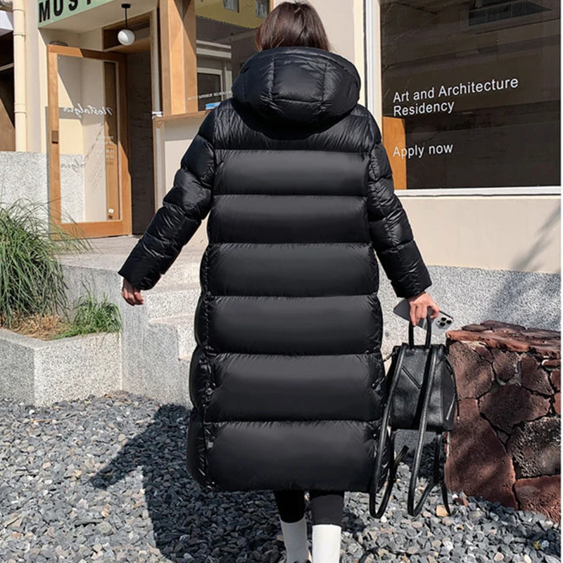 2023 Winter Black 90% White Duck Down Jacket Women's Thicken Warm Fashion Down Jacket Female High Quality Split Hooded Coat