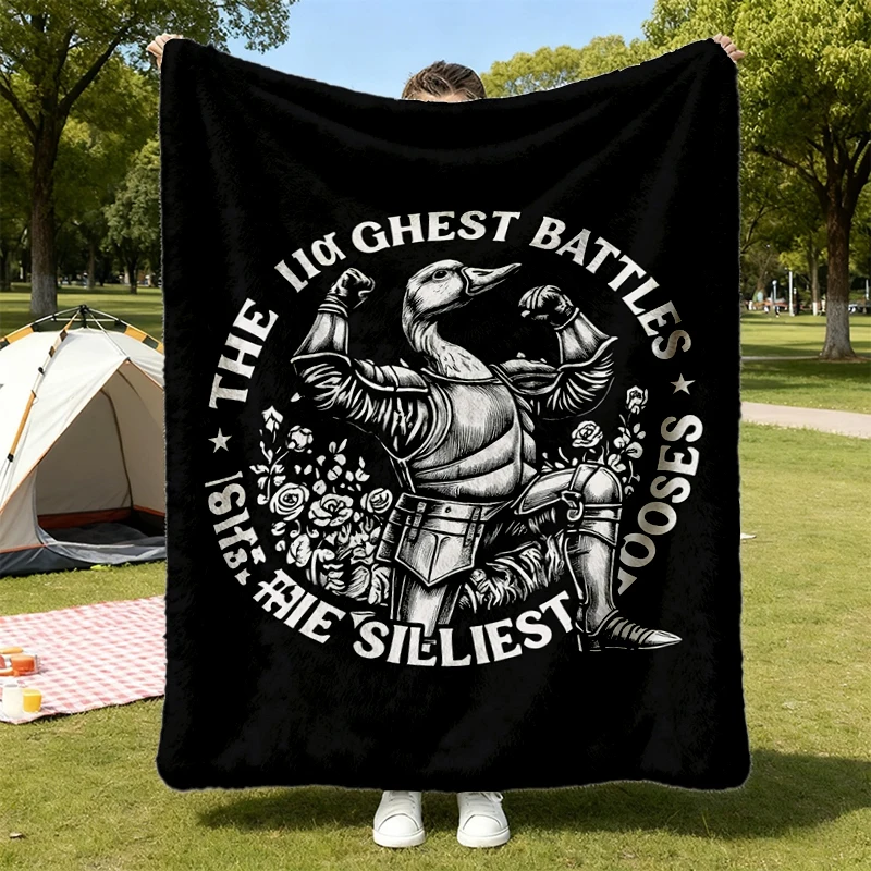 Toughest Battles For The Silliest Gooses Flannel Blanket, Funny Goose Knight Flannel Throw
