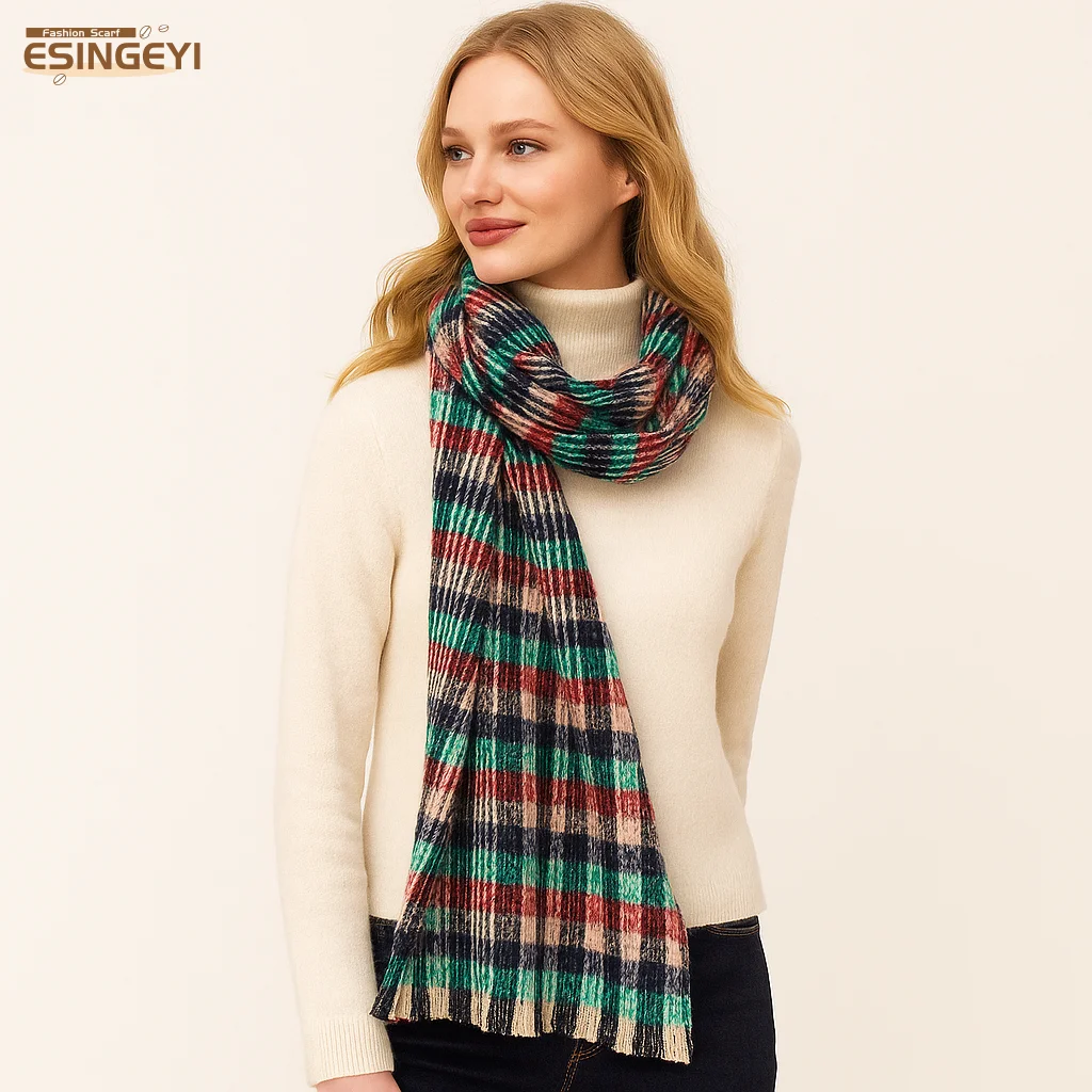 ESINGEYI 2025 зимние шарфы, пушистый шарф из искусственного кашемира, супер мягкий плюшевый зимний шарф для женщин, толстая теплая шаль
