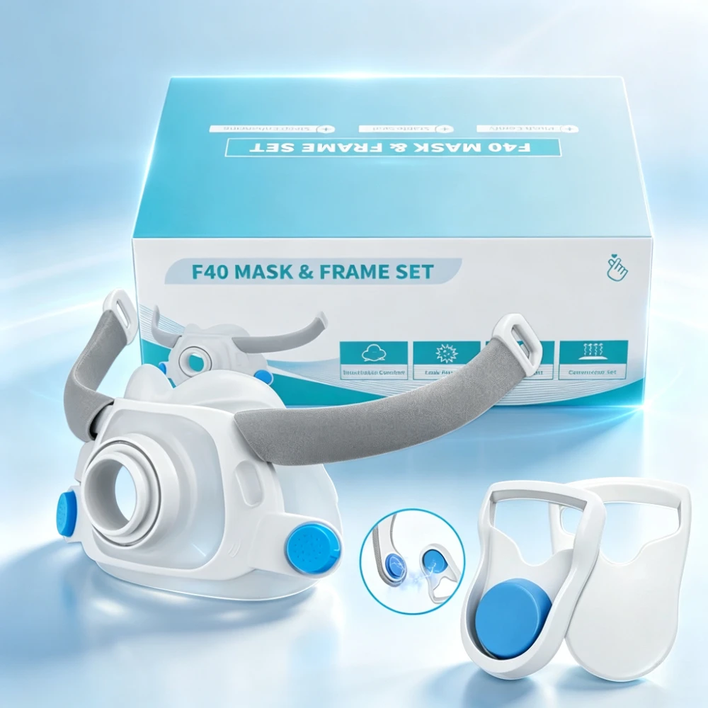 Full Face CPAP Mask & Frame Set Compatible with AirFit F40, Reusable Mask with Headgear, Sleep Apnea Anti Snoring CPAP BiPAP