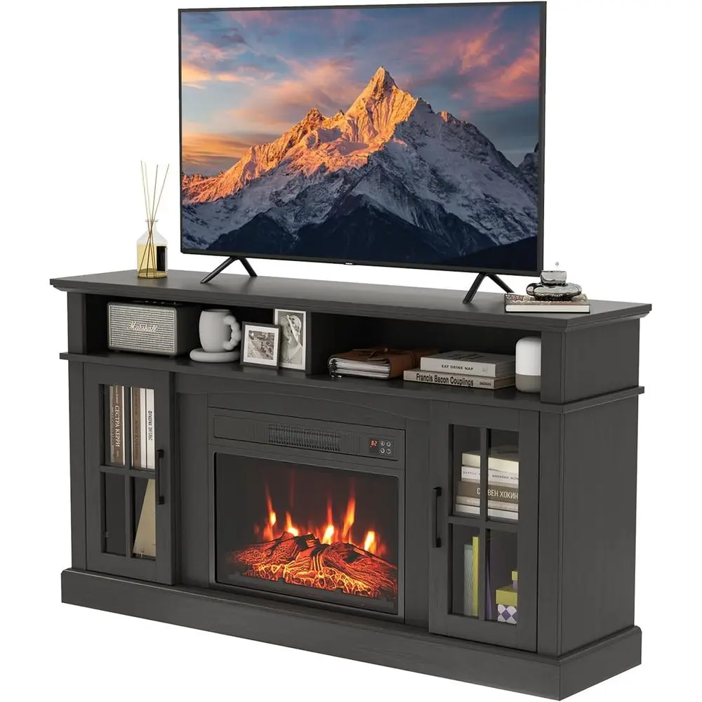 حامل تلفزيون ireplace يصل إلى 40 بوصة و65 بوصة، وتلفزيون مدفأة كهربائية مقاس 58 بوصة، ومركز ترفيه مع خزائن وجهاز تحكم عن بعد