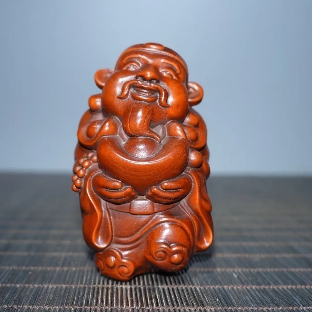 Hand Carved Wood yuanbao Wealth God Statue Figurine Desktop Ornaments Home Decoration Crafts Tea Pet Decor