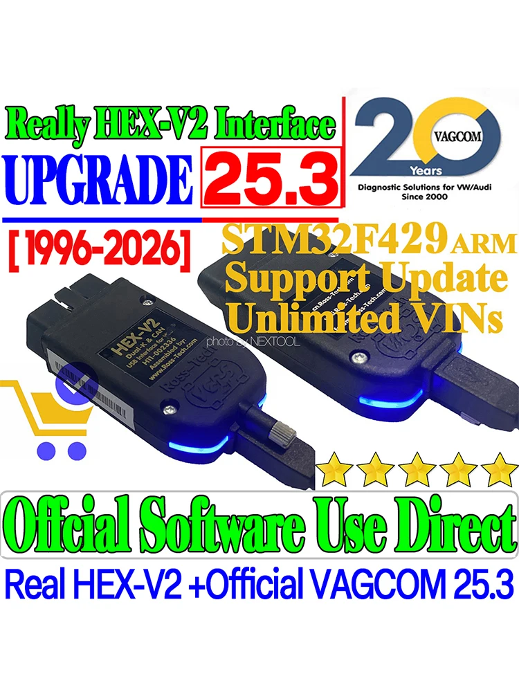 [1996-2026] Update V25.3 Unlimits VINs Real V2 Online VAG HEX V2 Hardware USB-interface voor VAG COM Diagnostische codering VCDS TOOL - afbeelding 2