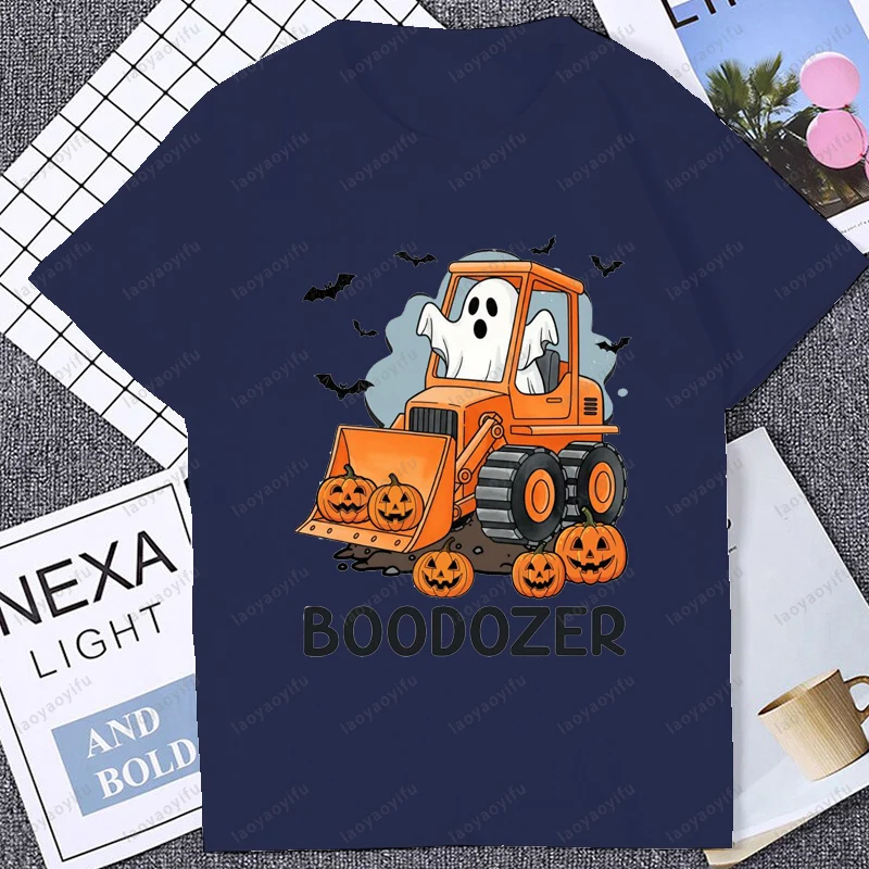 Retro Spooky Ghost Bulldozer Boo - Dozer Halloween T Shirt Casual Fashion Loose Summer Short Sleeve Breathe Comfort Women Tees