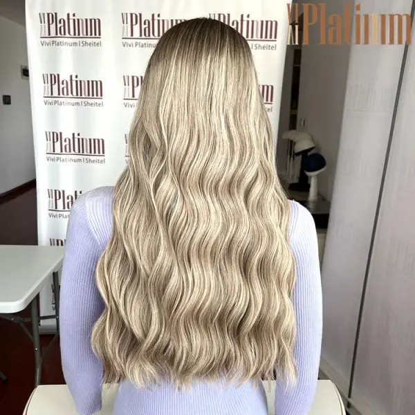Easy To Wear Platinum Blonde Dark Roots Synthetic Lace Frontal Wigs Long Length Loose Deep Wave Full Wigs For Women Daily Used