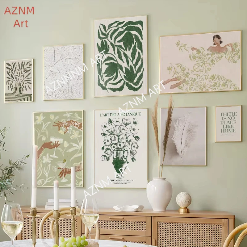 Boho Abstract Girl Cocktail Vase Leaves Flower Wall Art Canvas Painting Posters And Prints Wall Pictures For Living Room Decor