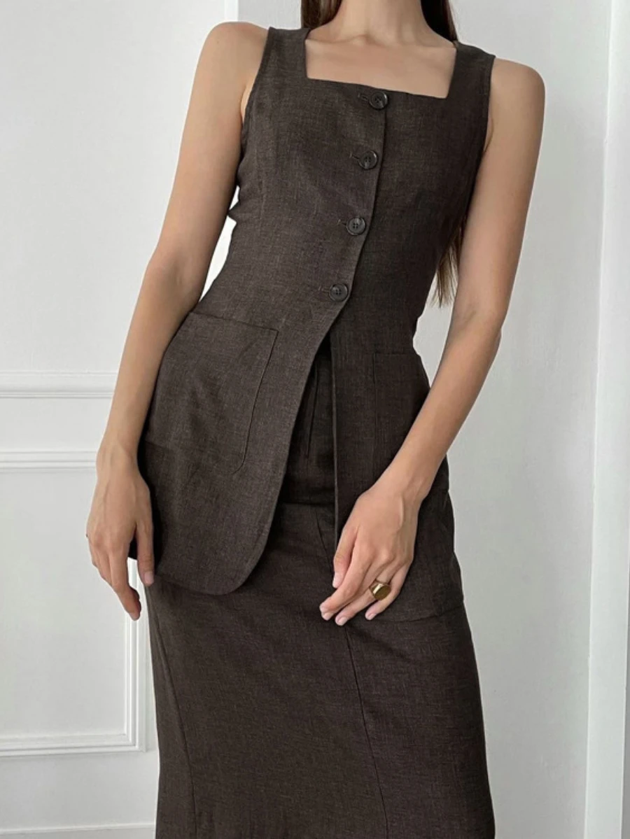 Bornladies Summer Women Sleeveless Vest Half Skirt Set Fashion Stylish Office Lady Tank Top Temperament Skirt Two Piece Set