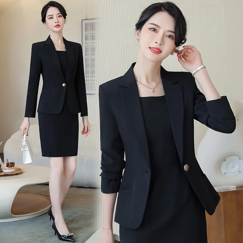 Elegante Blazer Jurk Past Vrouwen Bedrijf Werken Uniform Kantoor Dame Professionele Tweedelige Set Pak Jurk Vrouwelijke Mode 2022