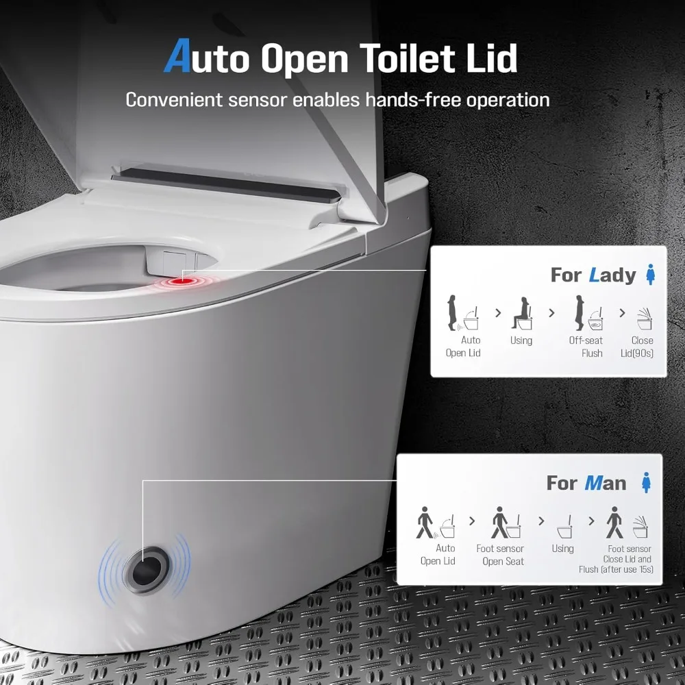 

Smart Toilet with Bidet Heated Seat Dual Auto Flush Foot Sensor Tankless Modern Elongated Electric Customized