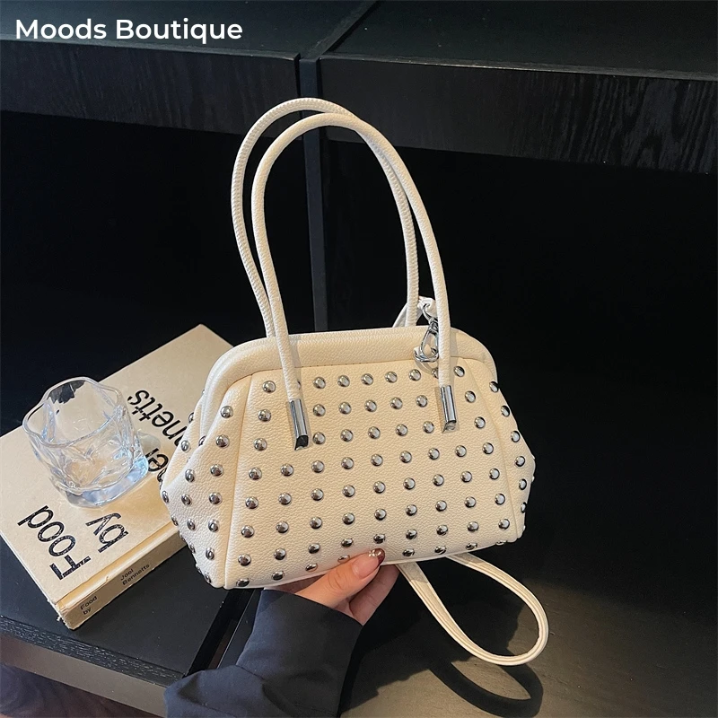 

Punk Style Studded Top-handle Bags For Women 2026 Latest Luxury Designer Purses And Handbags Rivets Decor Shoulder Crossbody Bag