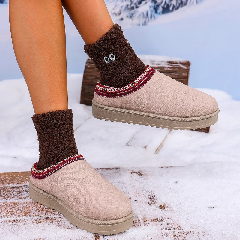 2026 Winter Women Snow Boots Cashmere Warm Thick Soles Without Heel-covered Hair Half Slipper Cotton Shoes Cashmere Warm Boots - view 5