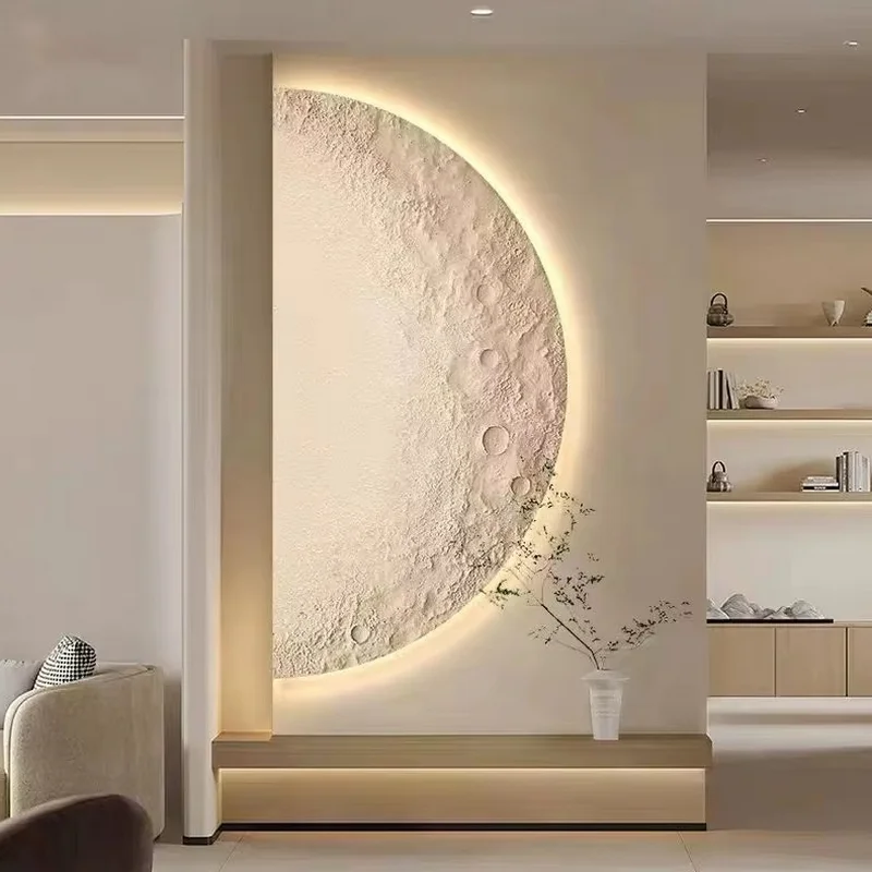 CX287HH Nordic Wabi Sabi Moon Wall โคมไฟ Minimalist Porch Half-Moon ห้องโถงผนังไฟศิลปะพื้นหลัง LEDs โคมไฟติดผนัง