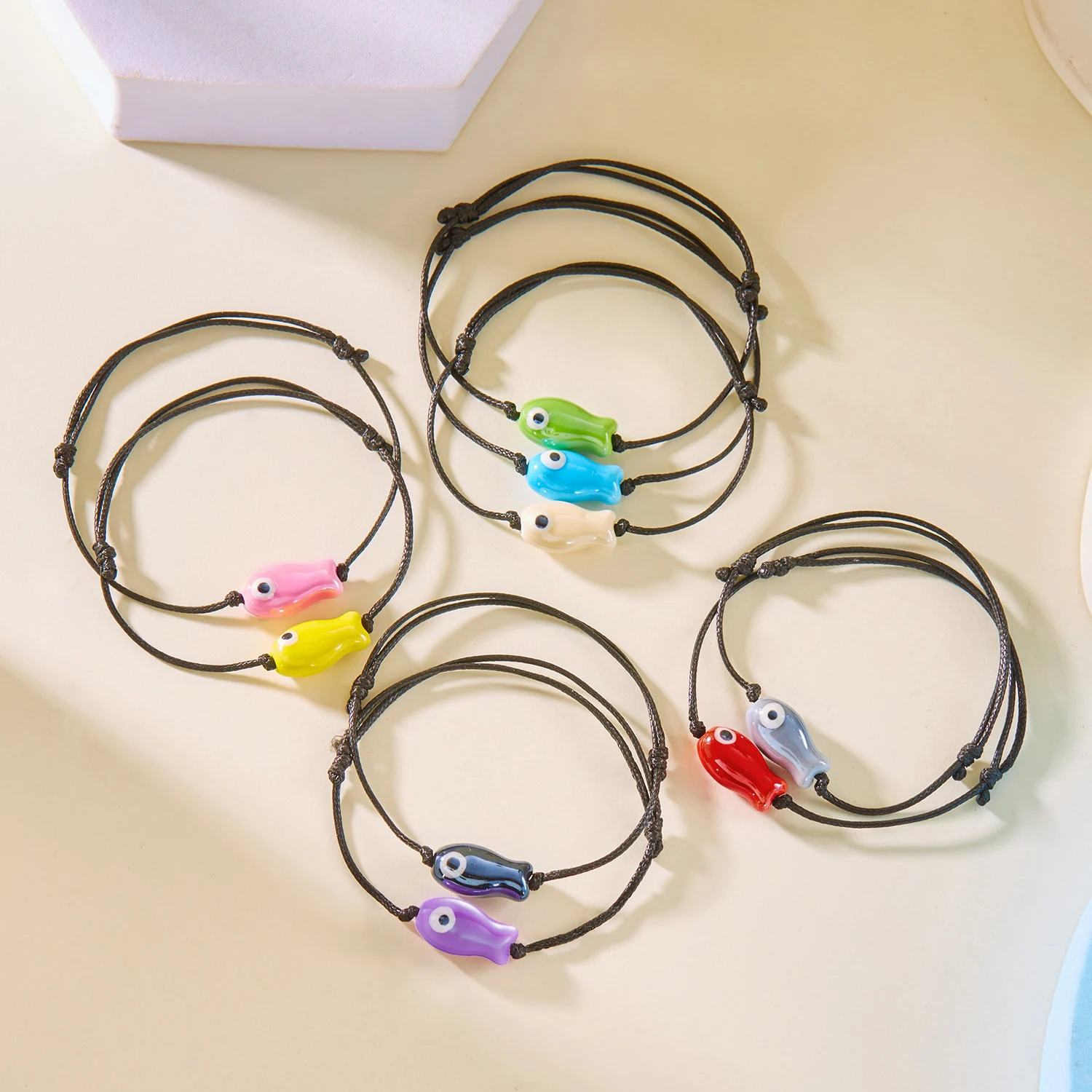 Lucky Cartoon Ceramic Fish Bracelet for Women Men Fashion Handmade Braided Adjustable Bracelet Simple Couple Jewelry Gifts