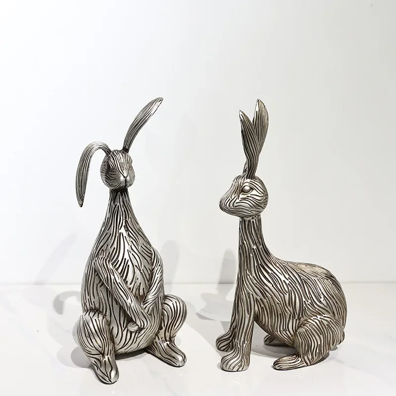 Metal Handicrafts Simulation Animal Sculpture Golden Rabbit Long-eared Rabbit Statue Metal Figurine Home Decoration Accessories