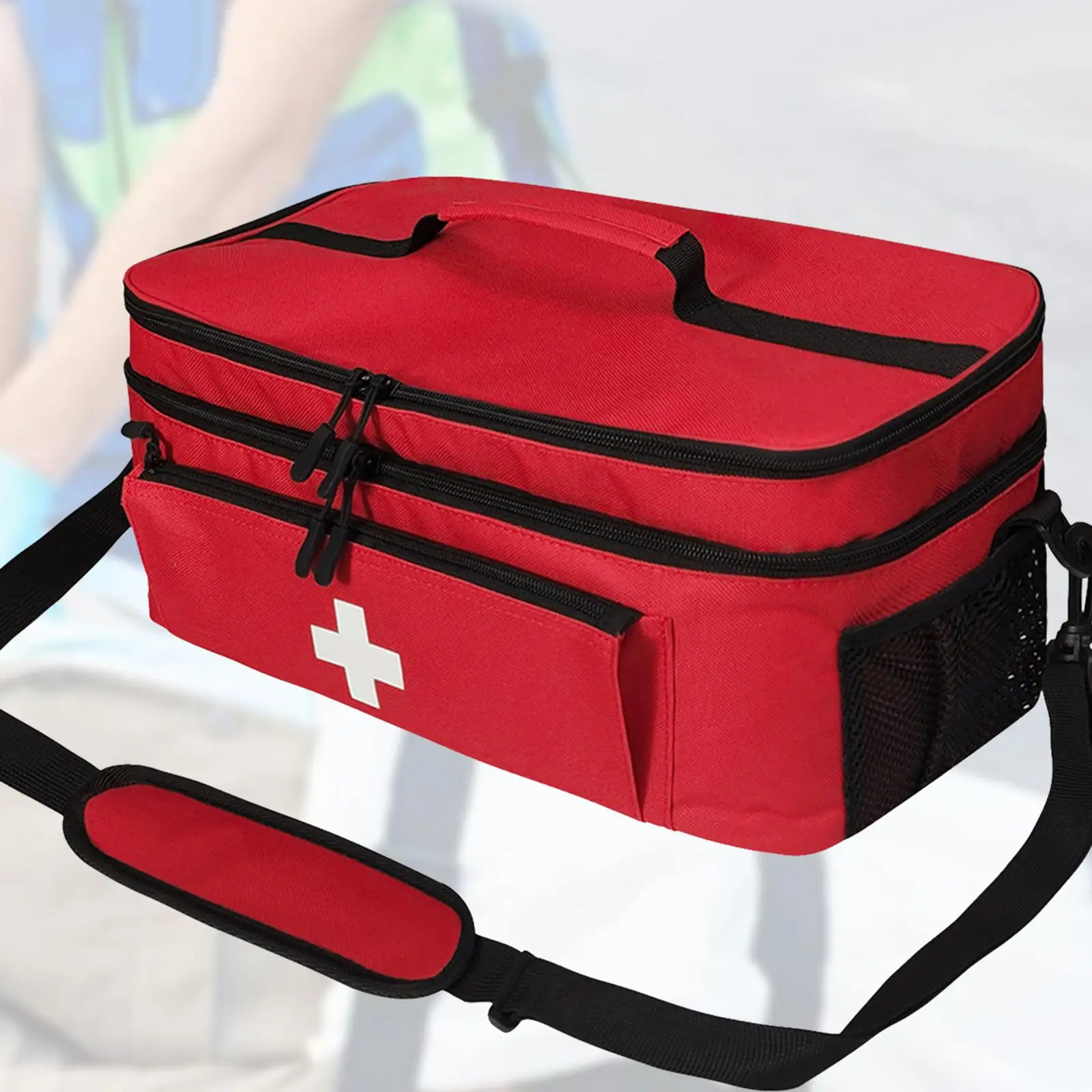 حقيبة الإسعافات الأولية منظم الزجاجات المحمولة باللون الأحمر لمكتب المشي لمسافات طويلة في حالات الطوارئ