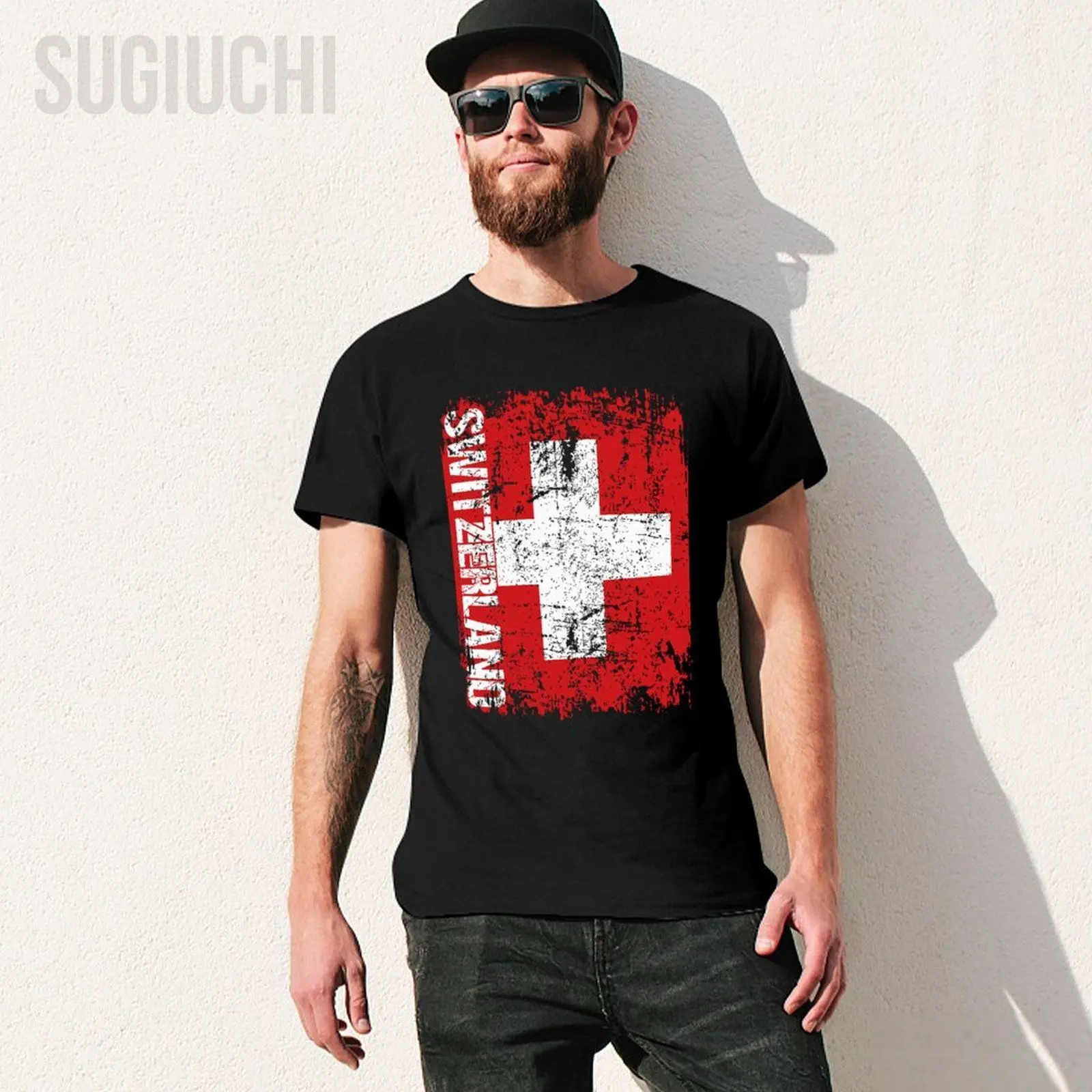 Men SWITZERLAND Flag Vintage Distressed SWISS Tshirt Tees O-neck T Shirts Women Boys 100% Cotton T-Shirt