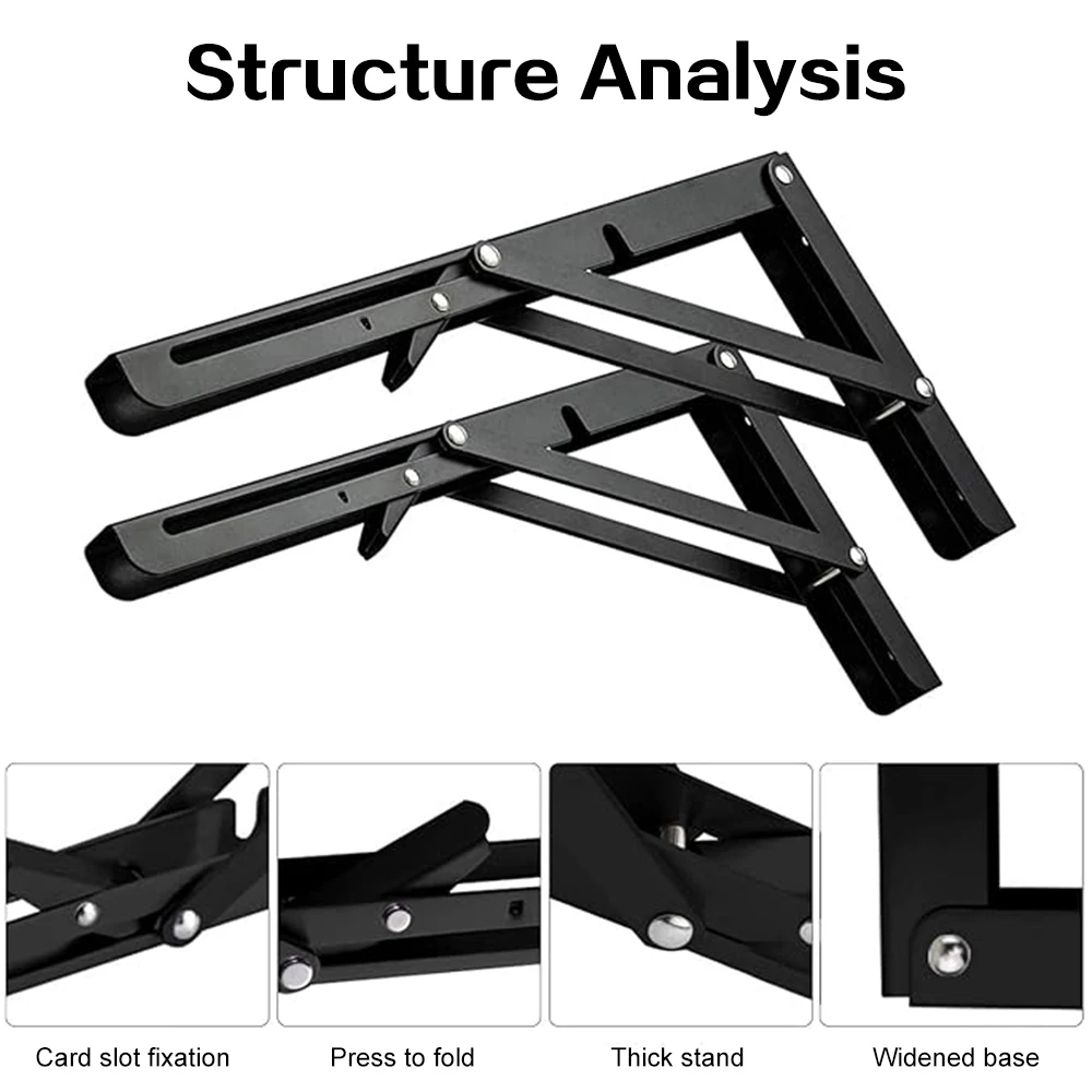 2pcs Folding Shelf Brackets Heavy Duty Stainless Steel Collapsible Shelf Bracket Shelves Storage Rack Steel Bracket