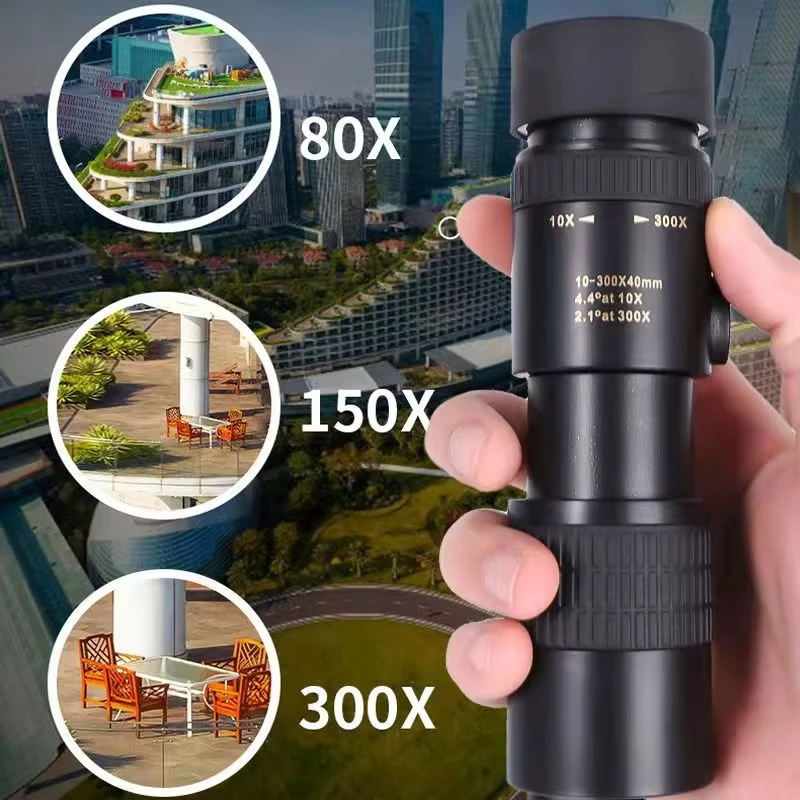 10-300x40 Zoom Telescope HD 4K Portable Strong Long Range Professional Monocular with BAK4 Prisms Ideal for Hunting Camping