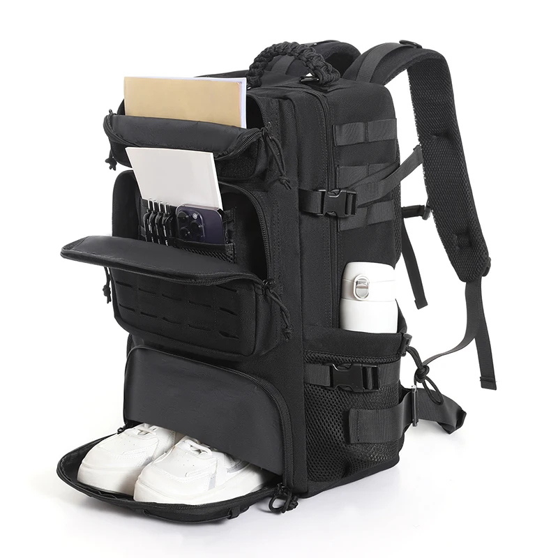 حقيبة رجالية من القماش الخشن بنظام وحدات ذو سعة كبيرة، تصميم متعدد الأقسام مع مساحة تخزين الأحذية
