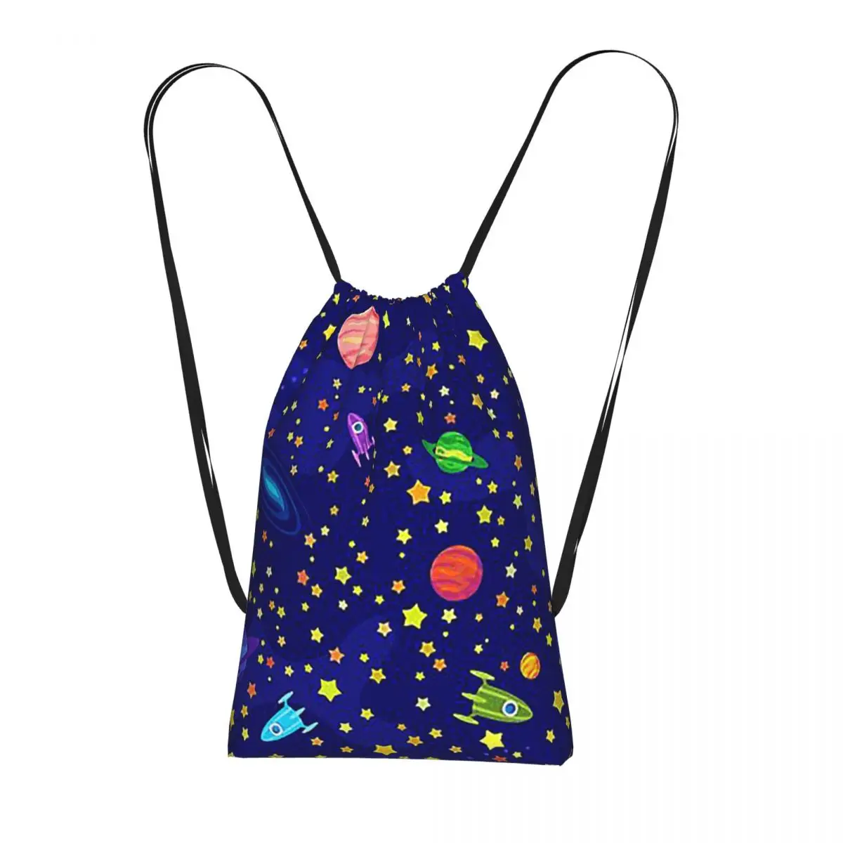 Starry Sky Space Galaxy Sun Moon Backpacks Casual Drawstring Bundle Pocket Sports Bag Book Bags for Man Woman School