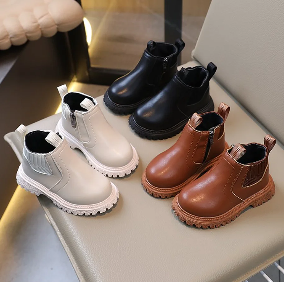 Kids Britain Short Boots Fashion Boys Shoes Autumn Winter Leather Children Boots Non-Slip Toddler Girls Boot Toddler Snow Shoes