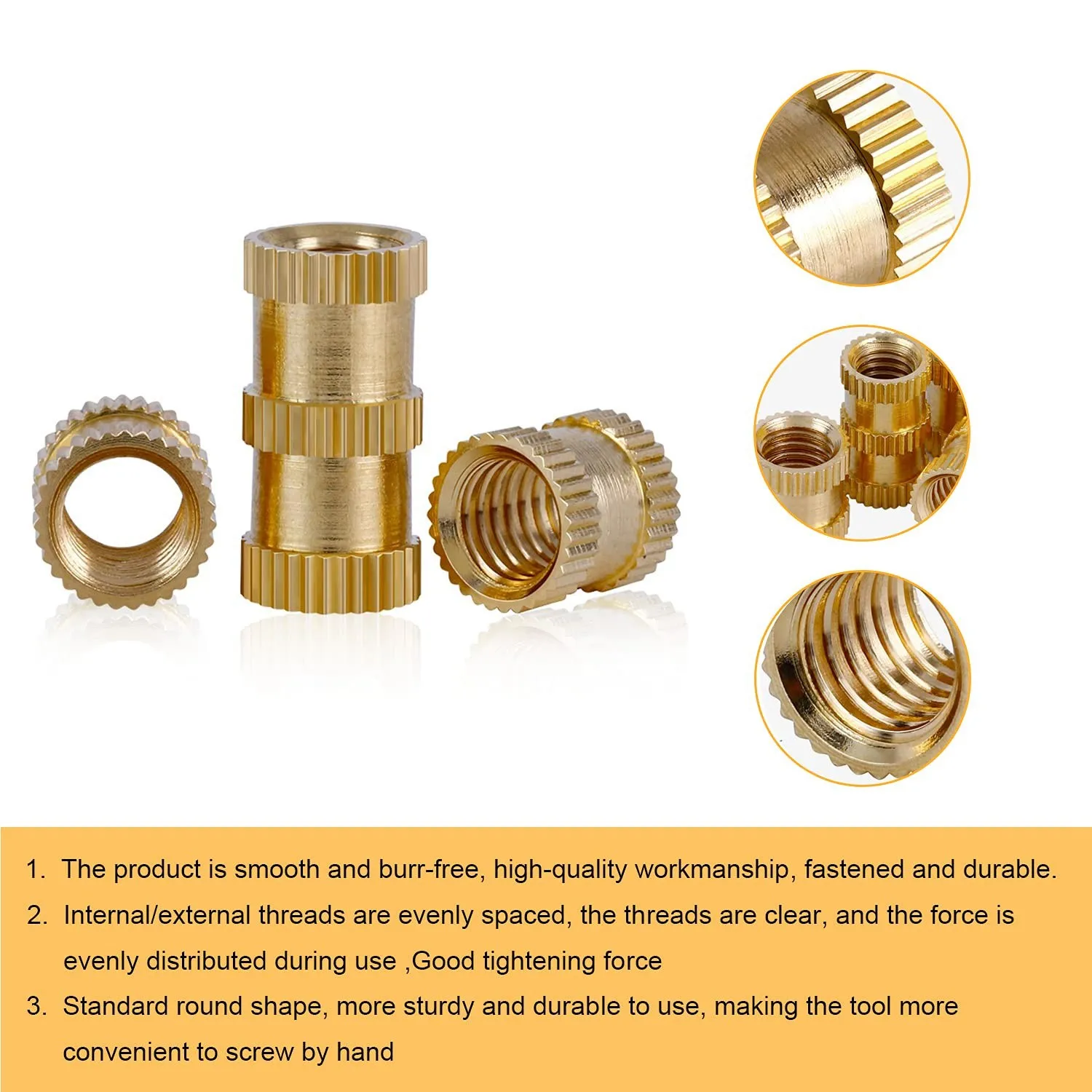 A20F-330 Pcs Brass Threaded Insert Nuts M2 M3 M4 M5 Female Thread Knurled Nut Inserts Embedment Nut For 3D Printing Part