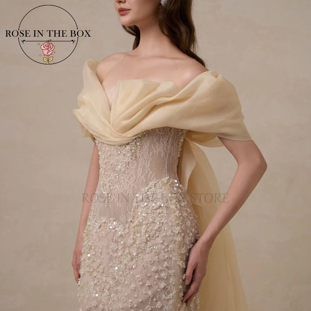 

ROSEINTHEBOX Элегантные вечерние платья цвета шампанского с открытыми плечами по индивидуальному заказу Элегантные вечерние платья с цветочным принтом и бисером