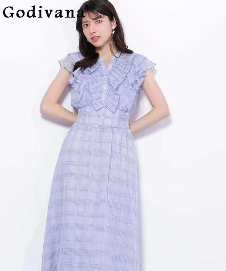 

Japanese Style Sweet Elegant Fashion Long Dresses Summer 2025 Women's High Waist Slim Sleeveless Dress Female Casual Daily Dress