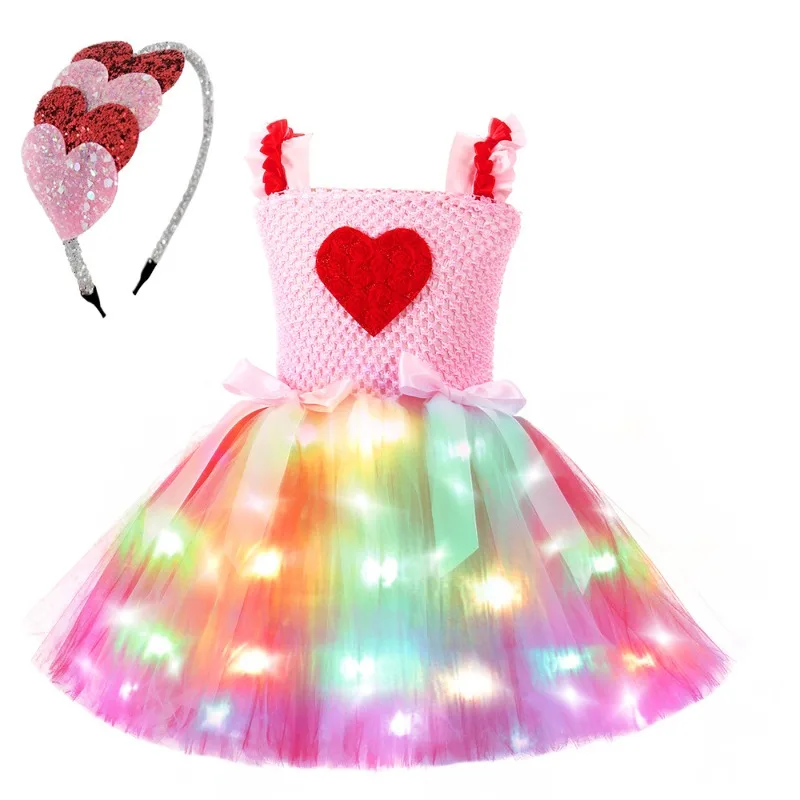 Pink tulle tutu dress for kids,  dress with heart prints, tulle princess gown for Christmas, birthday parties and special events