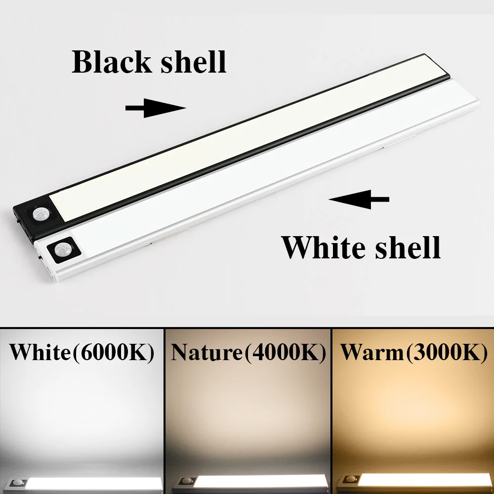 Imagem -04 - Luz Conduzida da Noite Pir Sensor de Movimento Luz 20 40 60cm Usb Recarregável Ultrafinos sem Fio Armário de Guarda-roupa Luz Quarto Lâmpada Noite