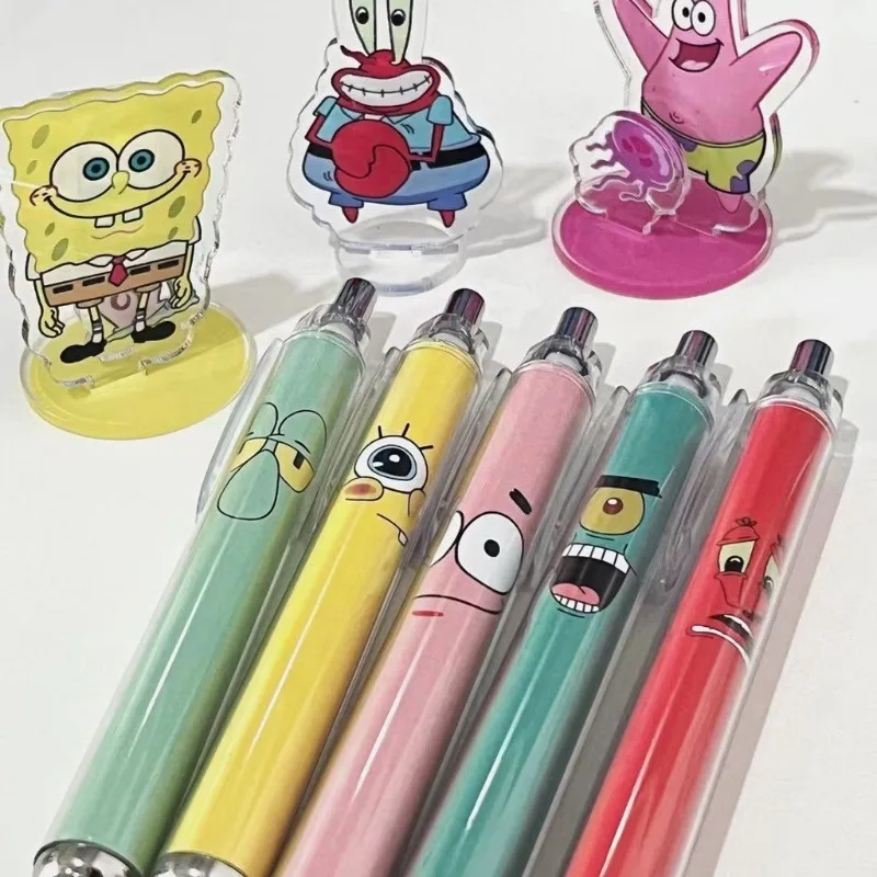 1/5pcs SpongeBob Patrick Star Press Gel Pen Writing Stationery 0.5mm Black Refill Student Ballpoint Pens Office School Supplies