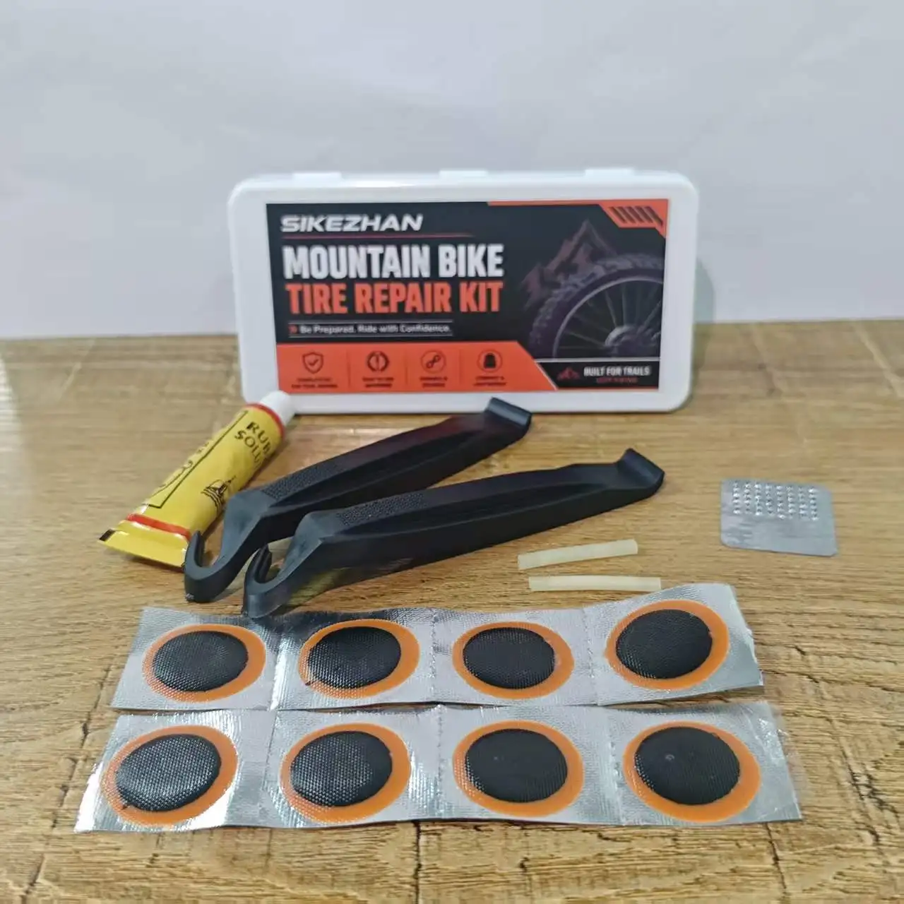 Heavy-Duty Vulcanizing Rubber Patch Kit for MTB, Compact Bike Flat Repair Set with Tire Levers for Road & Mountain Cycling