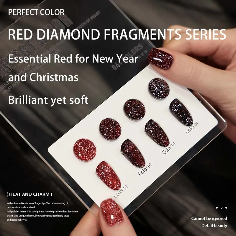 PERFECT COLOR Red Glitter Nail Polish 12ml Glitter Gel Nail Polish Christmas Nail Polish Dark Red Nail Polish 4 Colors,Home DIY