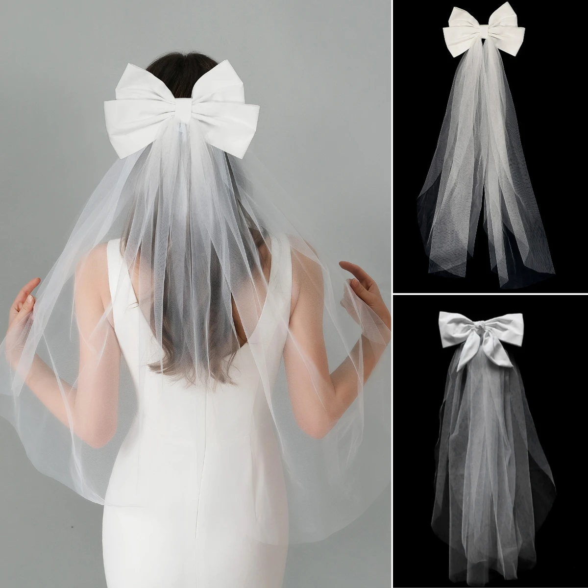 Fashion New Bride Wedding Double-layer Bow Shawl Veil For Women Sweet Princess Headdress Veil Hair Accessories Jewelry