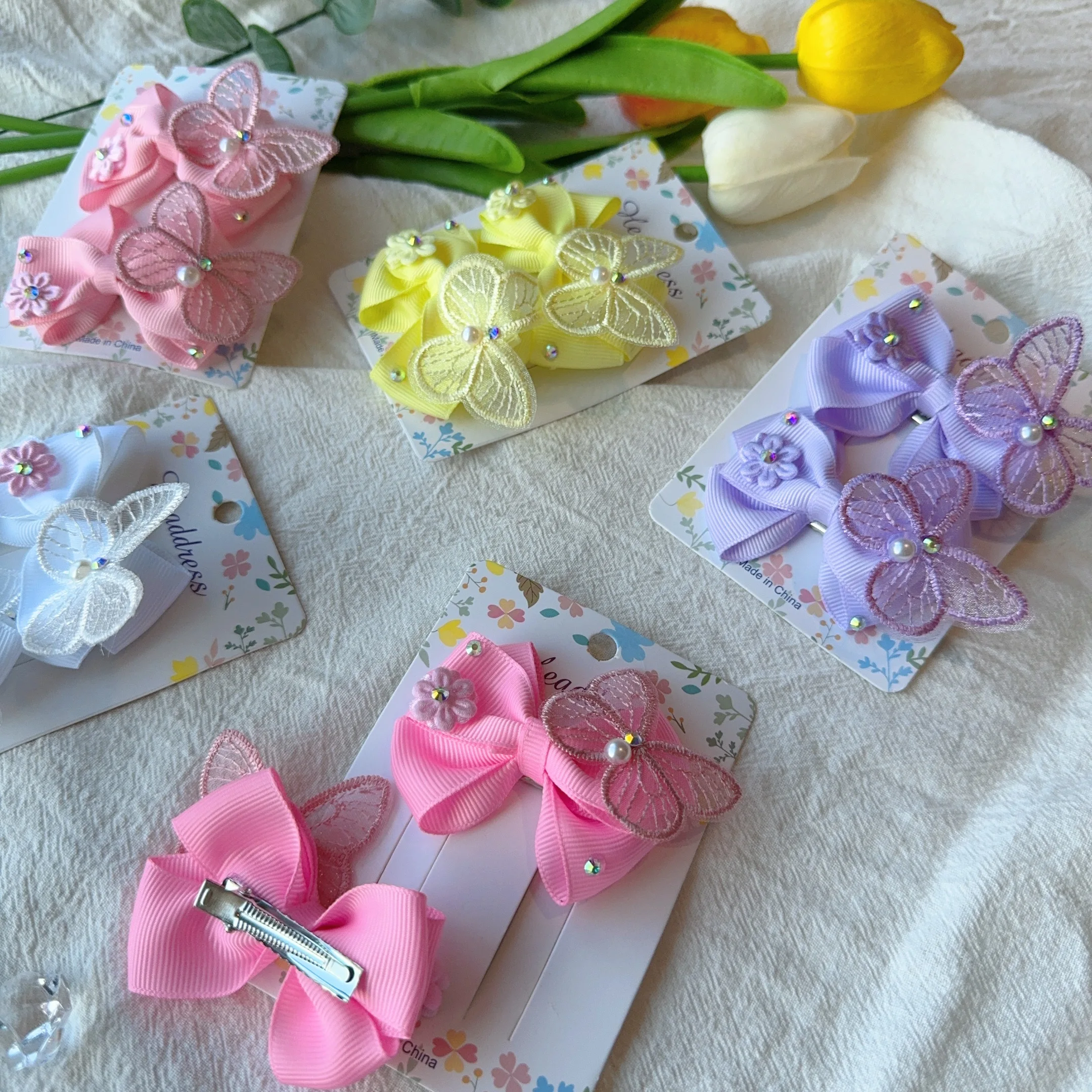 2Pcs/lot Baby Solid Hair Bows Hair Clips Ribbon bow Hairpin for Girl Cheer Bowknot Barrettes Children Headwear Hair Accessories