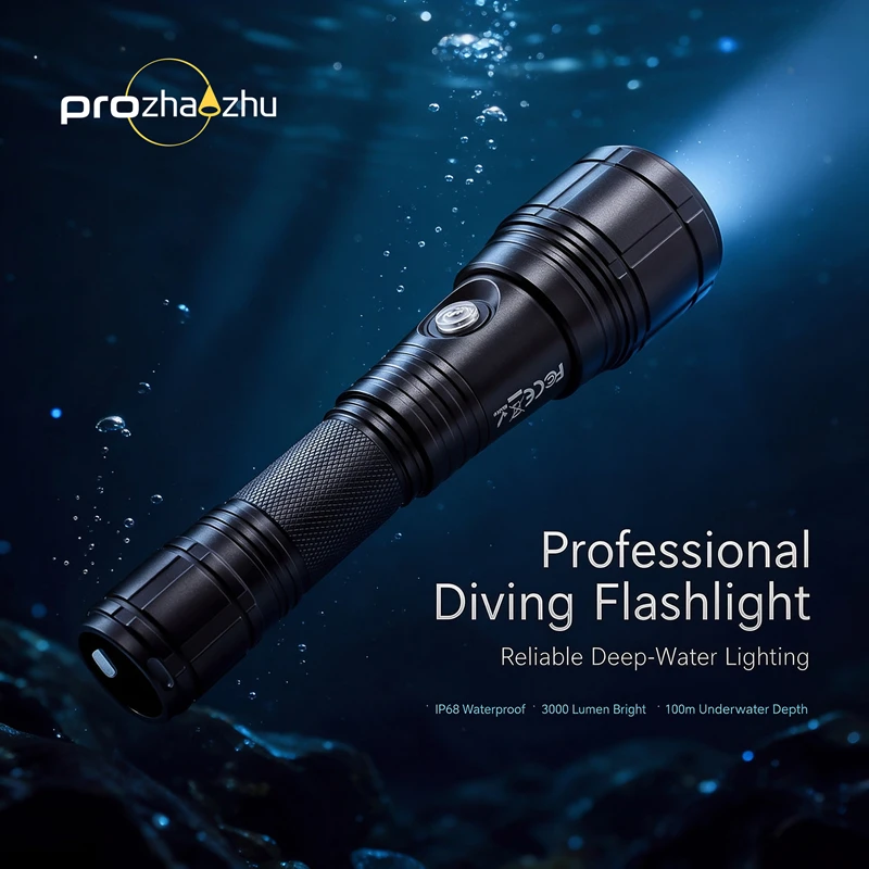 PROZHAOZHU DL-B21 1500LM Rotary Focus Dive Light IP68 100M USB-C Rechargeable 18650 Scuba Torch for Cave Wreck Night Diving