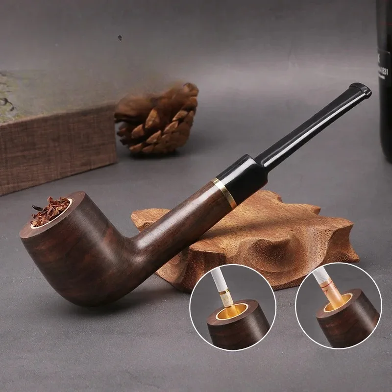 

Black sandalwood one pipe, three purpose pipe, thick and fine tobacco, three purpose tobacco pot, 9mm filter element