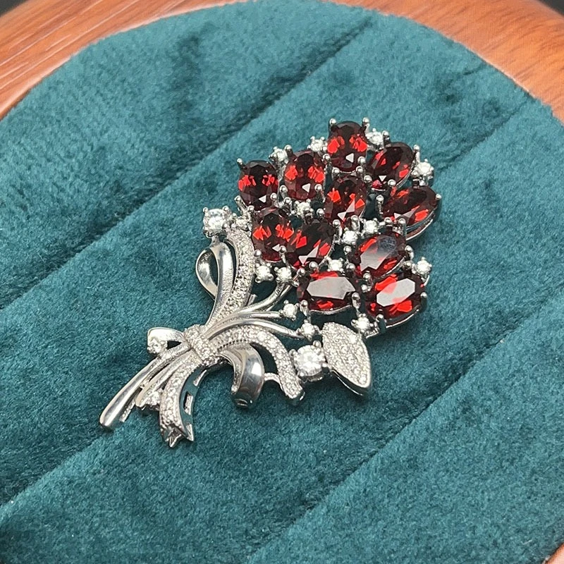 

Брошь-букет для вечеринки, 11 шт., серебро 925 пробы, натуральный гранат, перидот, брошь, модная серебряная брошь с драгоценными камнями