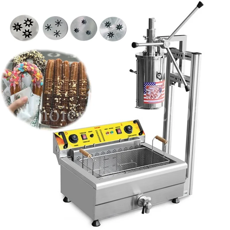 

Multifunction Stainless Steel Spanish Churro Maker Small Encrusting Machine 5l Electric Latin Fruit Fryer with 4 Molds Available