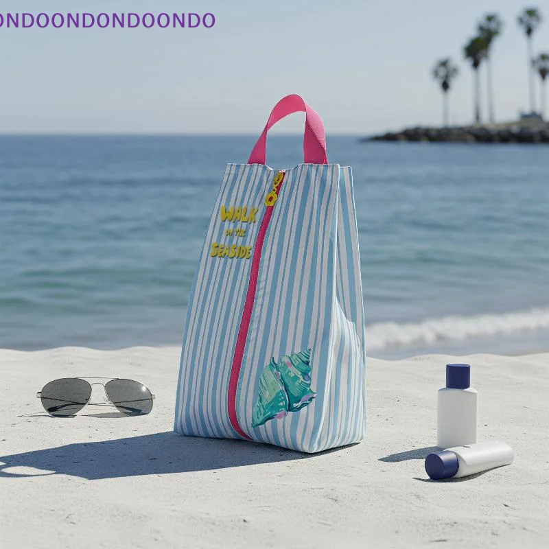 Breathable Water Resistant Shoe Storage Bag With Zipper Cute Striped Print Perfect For Travel Beach Trips Daily Use