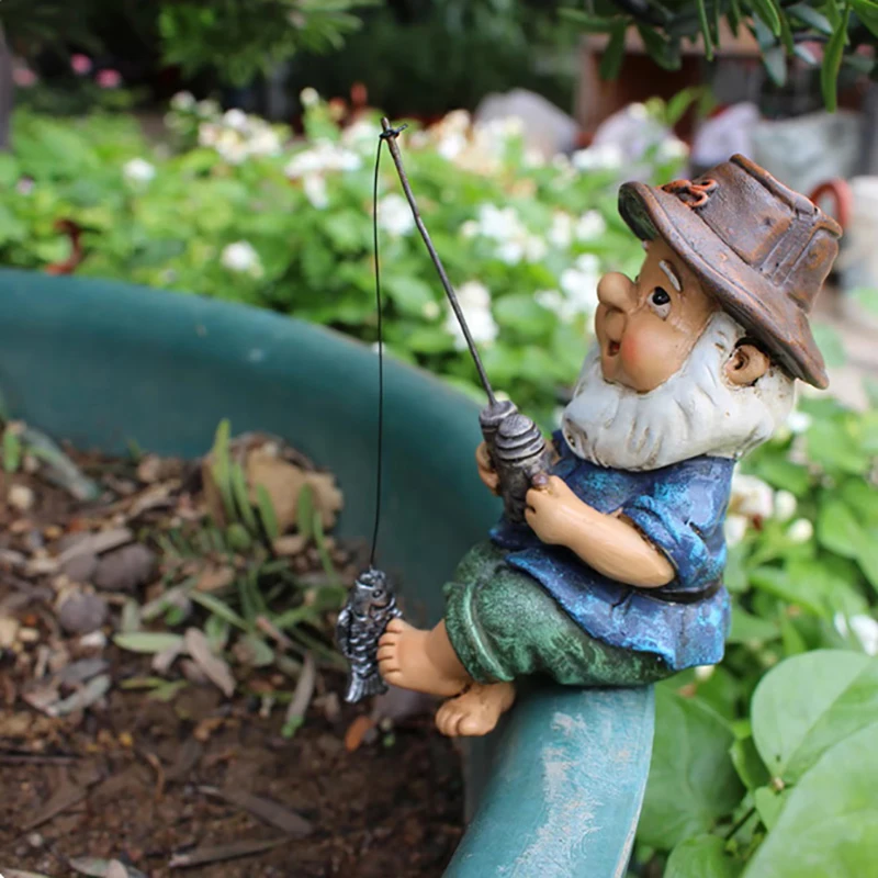 Funny Fishing Gnome Outdoor Garden Statue Resin Decor