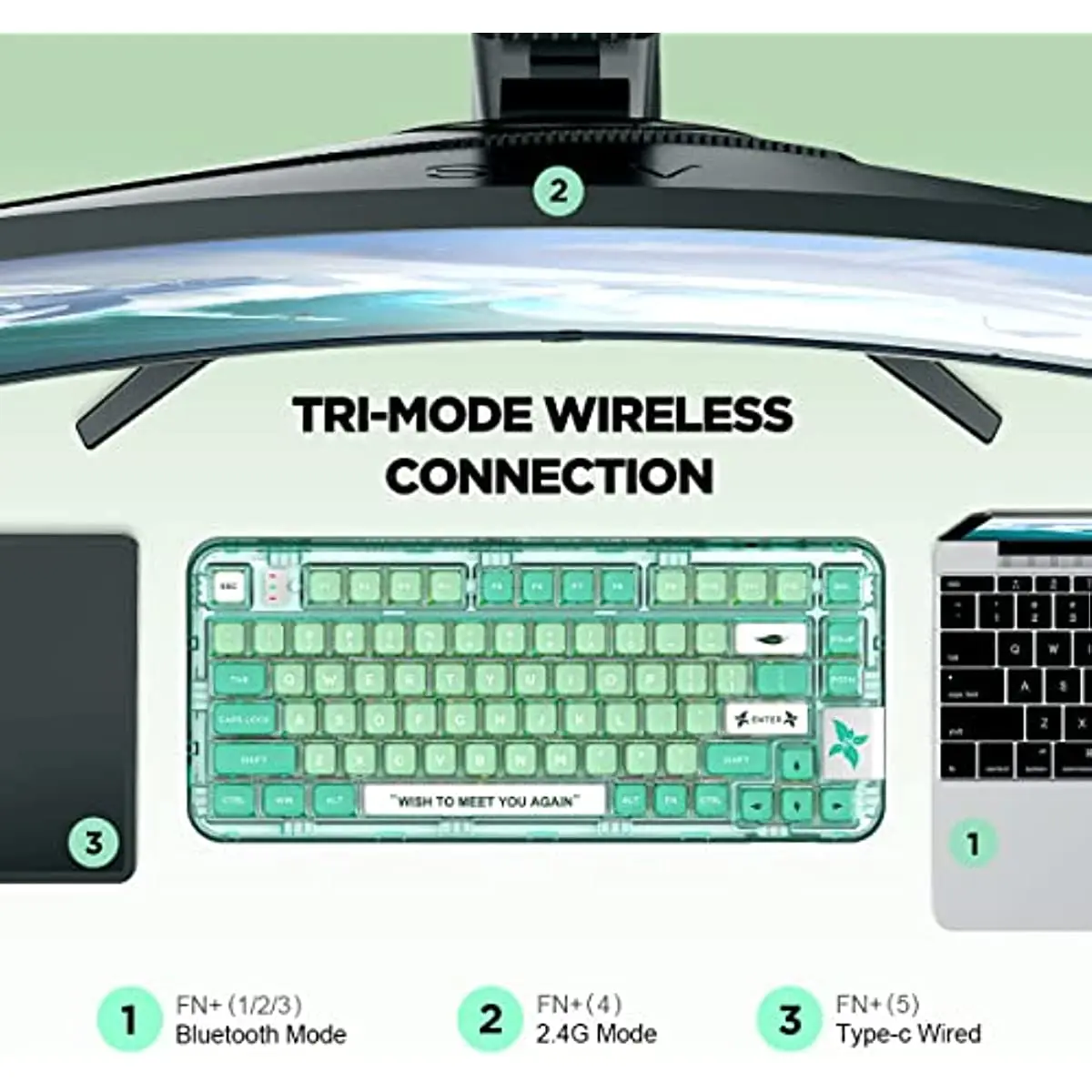 Imagem -06 - Coolkiller Ck75 Hot-swap Bluetooth 2.4g sem Fio Rgb Mint Verde Junta Transparente Gaming Teclado Mecânico Rgb para Win Mac