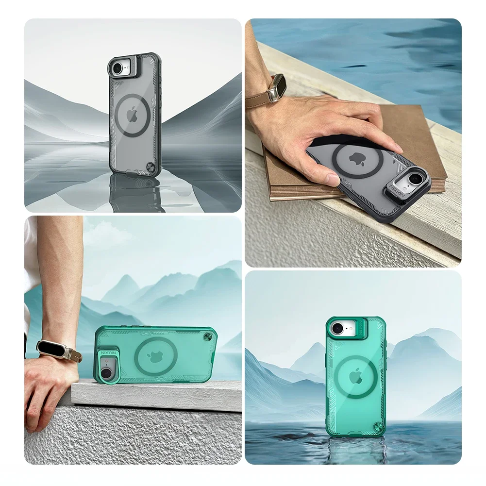 Para iPhone 16e funda NILLKIN Iceblade Prop para lente de privacidad magnética cámara cubierta protectora hueca