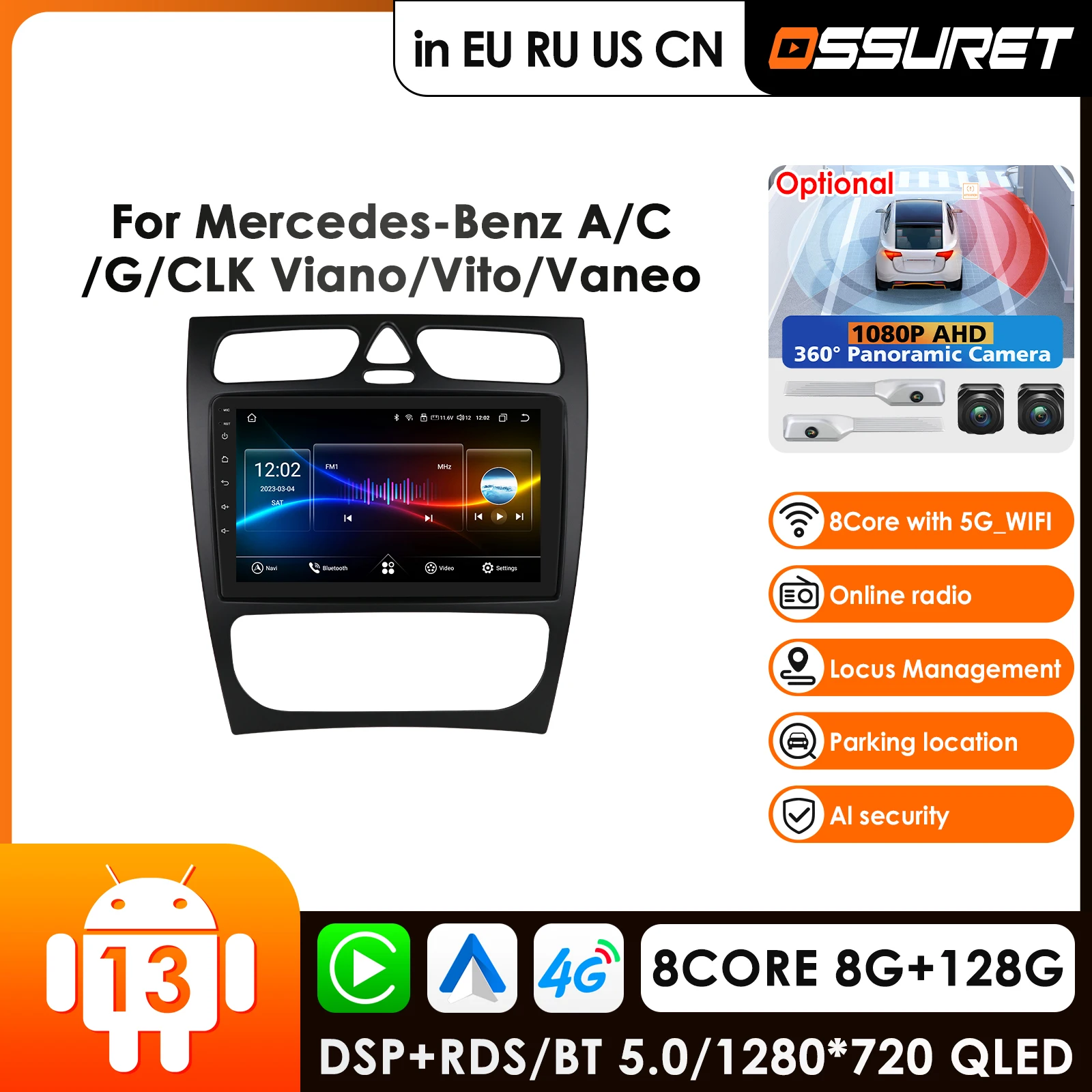 Автомобильный радиоприемник Carplay Android Auto для Mercedes-Benz A W168 C W203 G W463 Vaneo Vito Viano CLK Class C209 Мультимедийный видеоплеер BT