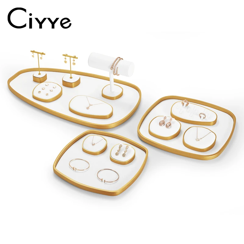 

Ciyye Newly White Jewelry Display Props Set Metal Display Stand Microfiber Watch Stand Earring Ring Bracelet Organizer Trays