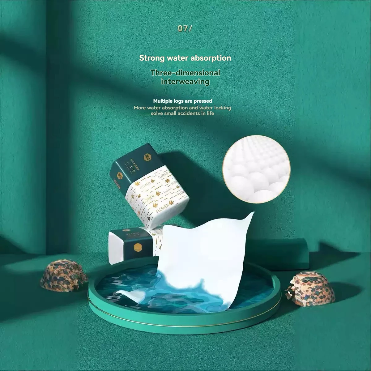 Papel higiénico premium de 300 hojas, 3 capas, ultra suave y resistente |   Pulpa de madera 100% virgen |   Caja dispensadora extraíble |   Pañuelos domésticos a granel