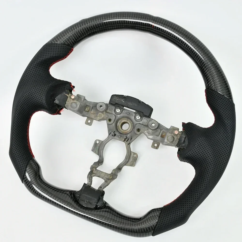 Volante de fibra de carbono Real para Nissan 370Z, volante deportivo de carreras con costuras rojas de cuero, 2009-2021