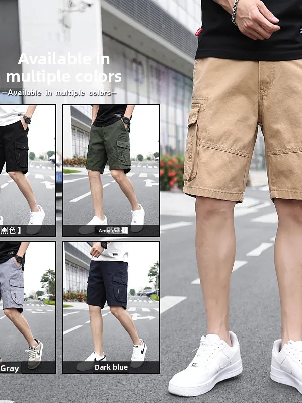 

Casual Loose Men's orts Summer New Sle Japanese Retro Workwear Pants with Big kets Youthful Vitali Cotton Straight Leg